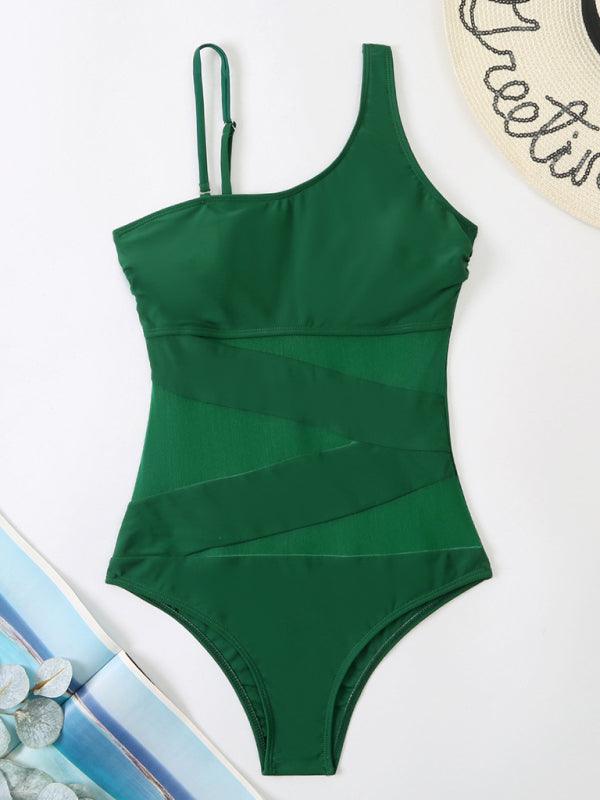 Women's Solid Color One-Shoulder One-Piece Swimsuit - SALA