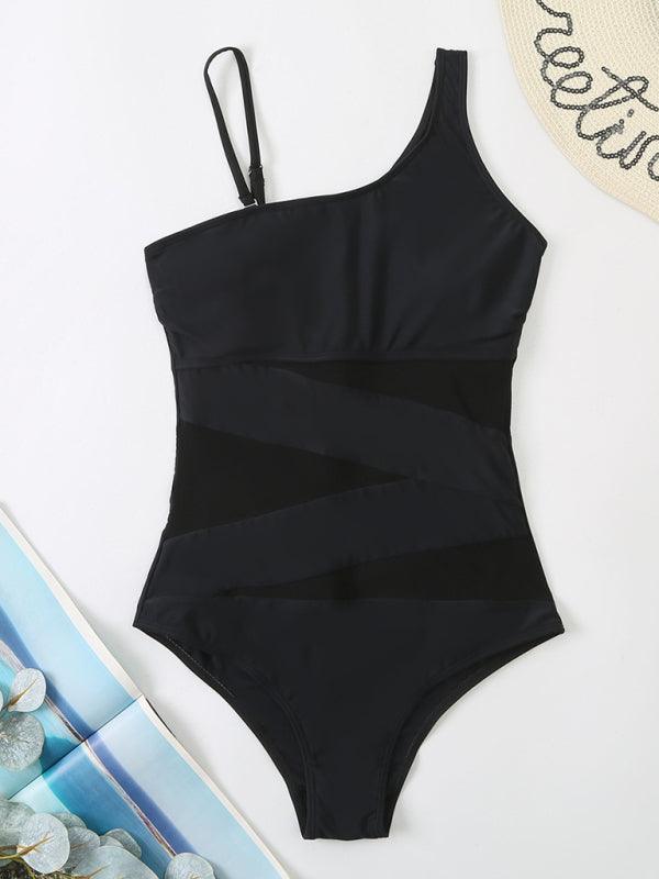 Women's Solid Color One-Shoulder One-Piece Swimsuit - SALA