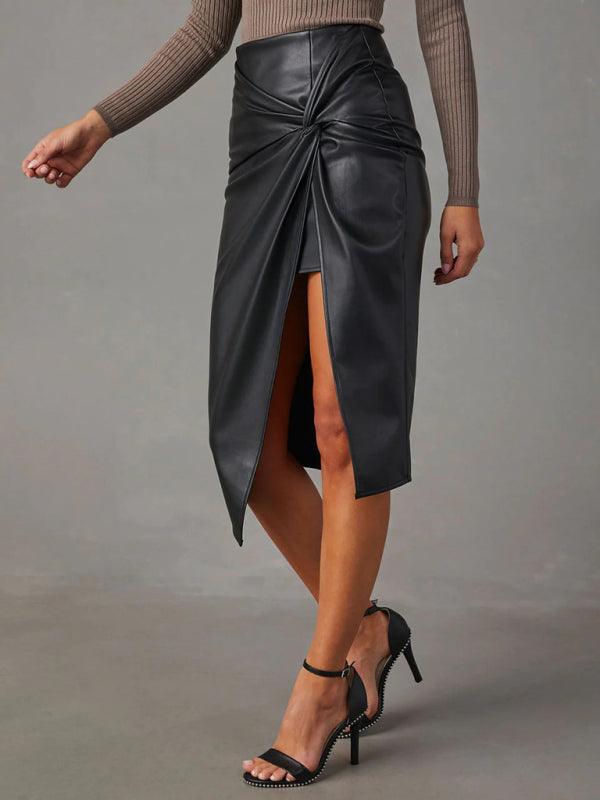 Women’s Mid-Length Leather Slit Skirt - SALA