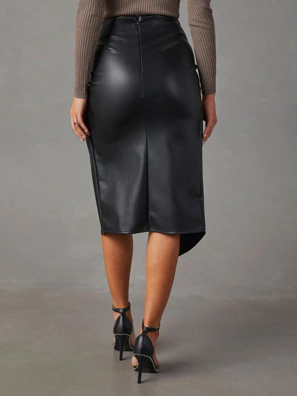 Women’s Mid-Length Leather Slit Skirt - SALA