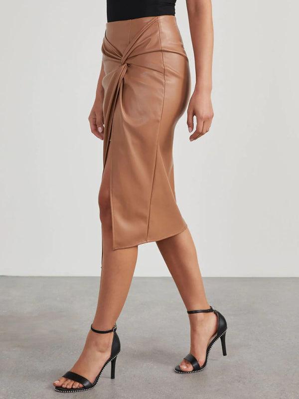 Women’s Mid-Length Leather Slit Skirt - SALA