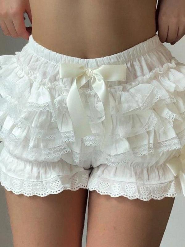 Women's Bowed Layered Ruffled Lace Shorts - SALA