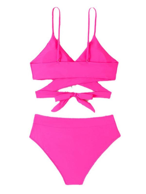 Split Swimsuit With High Strap Waist Bikini Bottoms - SALA