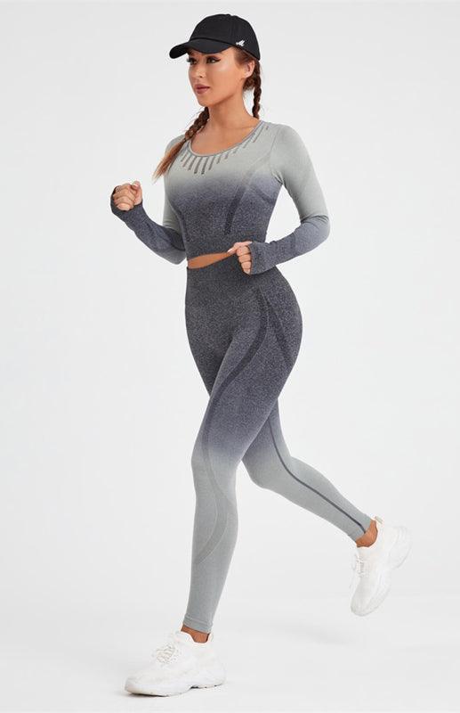 Women's Gradient Long Sleeve Yoga Top + Leggings Set - SALA