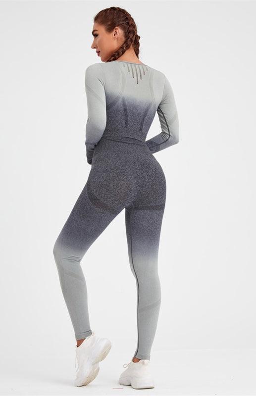 Women's Gradient Long Sleeve Yoga Top + Leggings Set - SALA