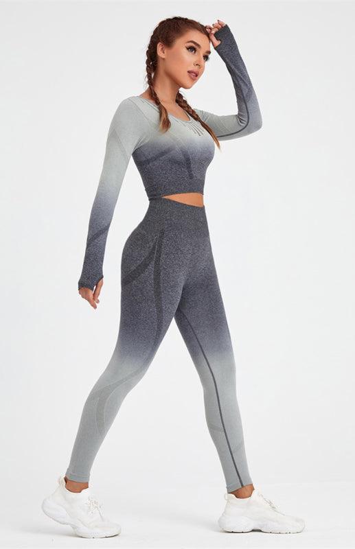 Women's Gradient Long Sleeve Yoga Top + Leggings Set - SALA