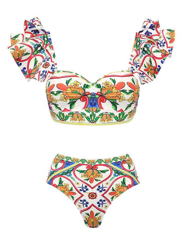 Ruffled Enamel Beach Swimsuit Set - SALA