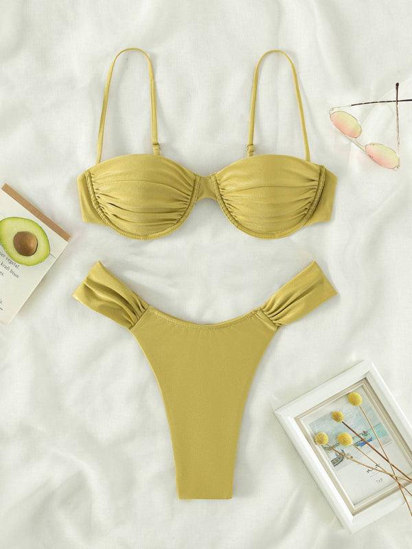 Suspender Pleated Beach Bikini Swimsuit - SALA