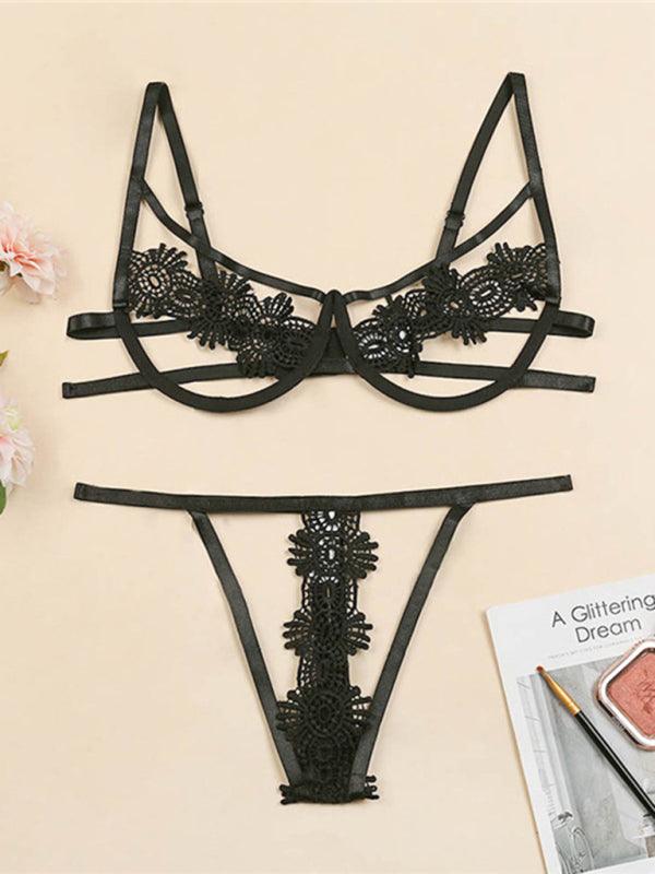 Two-Piece Lace Thong & Three-point Bra Lingerie Set - SALA