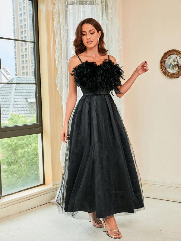 Woman's Feather Mesh Ball Gown Dress - SALA