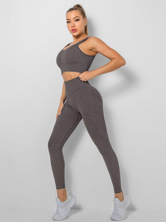 Women's Seamless High Waist Peach Gym Pants Vest Sports Two-piece Set