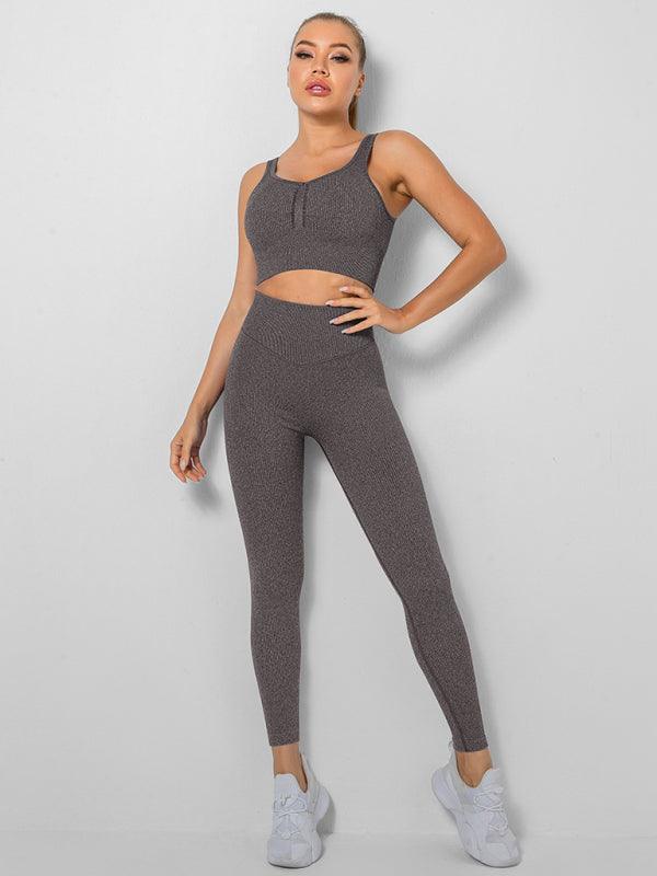 Women's Seamless High Waist Peach Gym Pants Vest Sports Two-piece Set