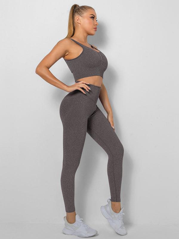 Women's Seamless High Waist Peach Gym Pants Vest Sports Two-piece Set