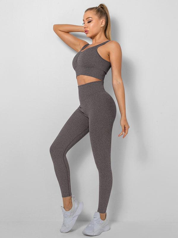 Women's Seamless High Waist Peach Gym Pants Vest Sports Two-piece Set