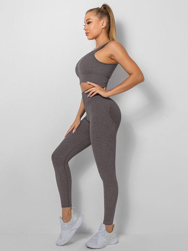 Women's Seamless High Waist Peach Gym Pants Vest Sports Two-piece Set