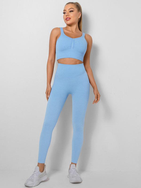 Women's Seamless High Waist Peach Gym Pants Vest Sports Two-piece Set