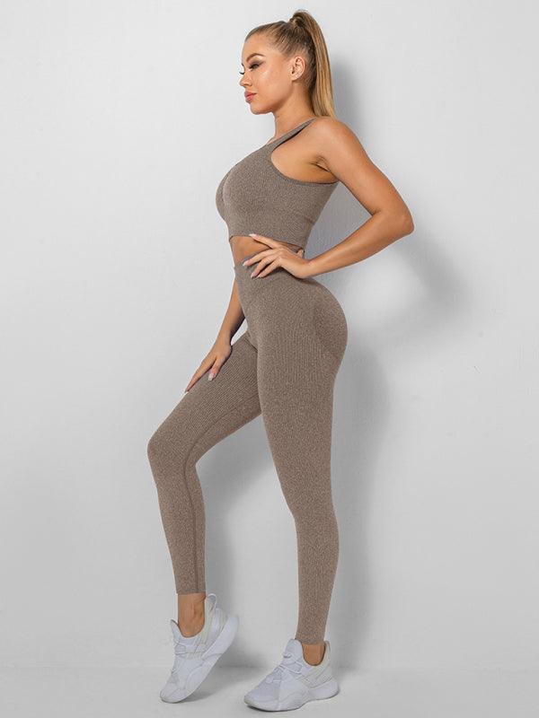 Women's Seamless High Waist Peach Gym Pants Vest Sports Two-piece Set