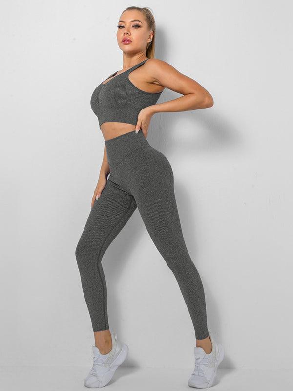 Women's Seamless High Waist Peach Gym Pants Vest Sports Two-piece Set