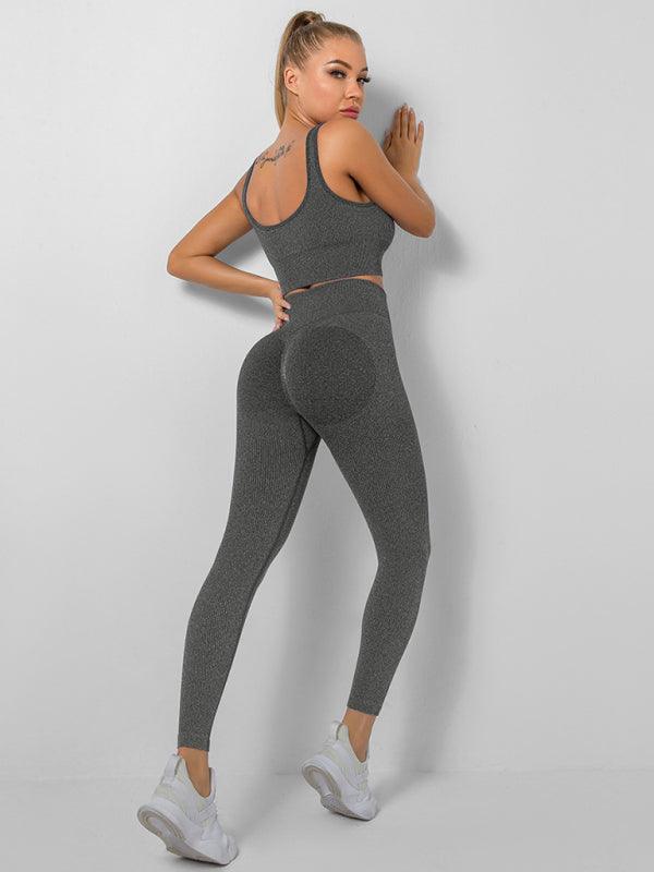 Women's Seamless High Waist Peach Gym Pants Vest Sports Two-piece Set