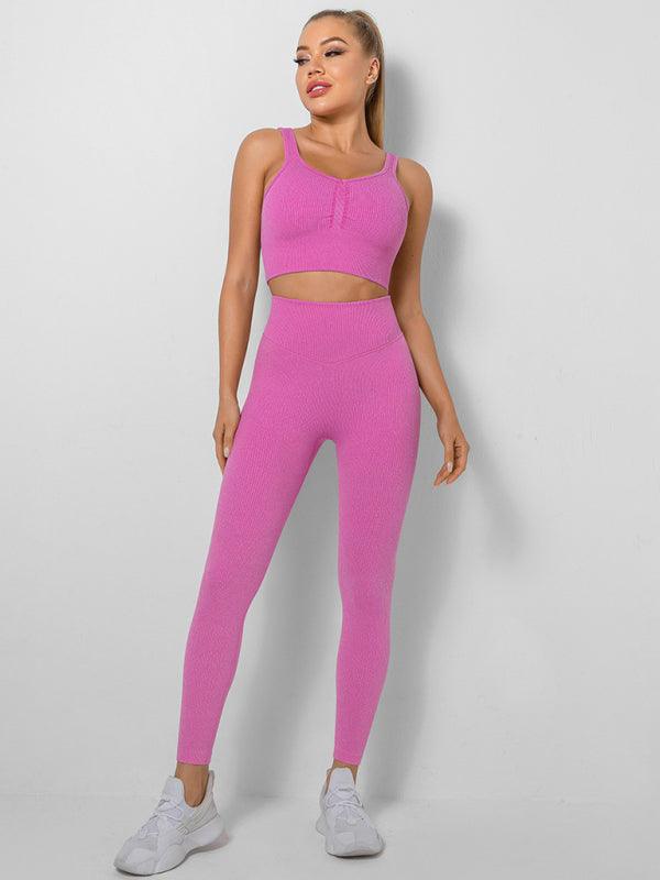 Women's Seamless High Waist Peach Gym Pants Vest Sports Two-piece Set