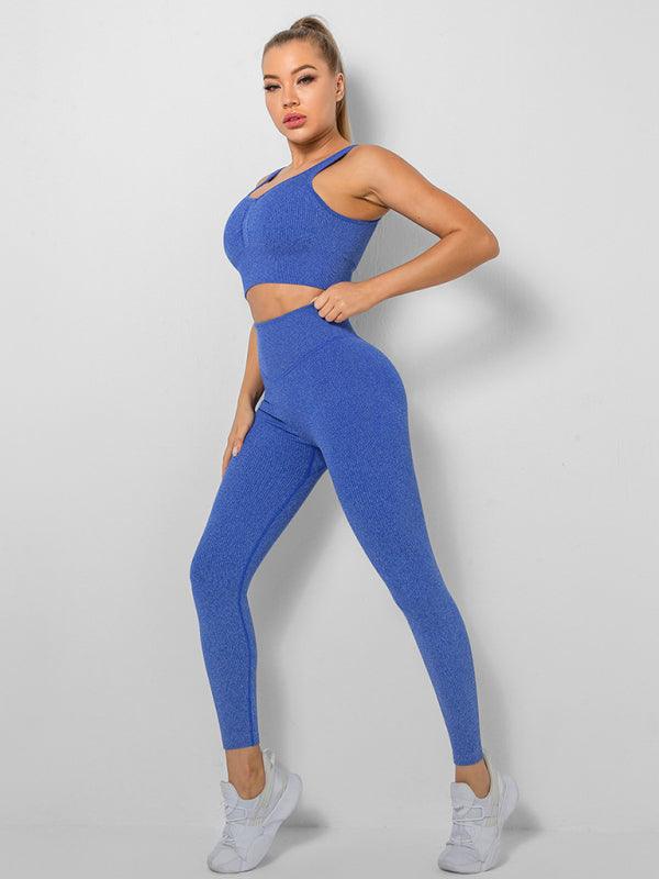 Women's Seamless High Waist Peach Gym Pants Vest Sports Two-piece Set