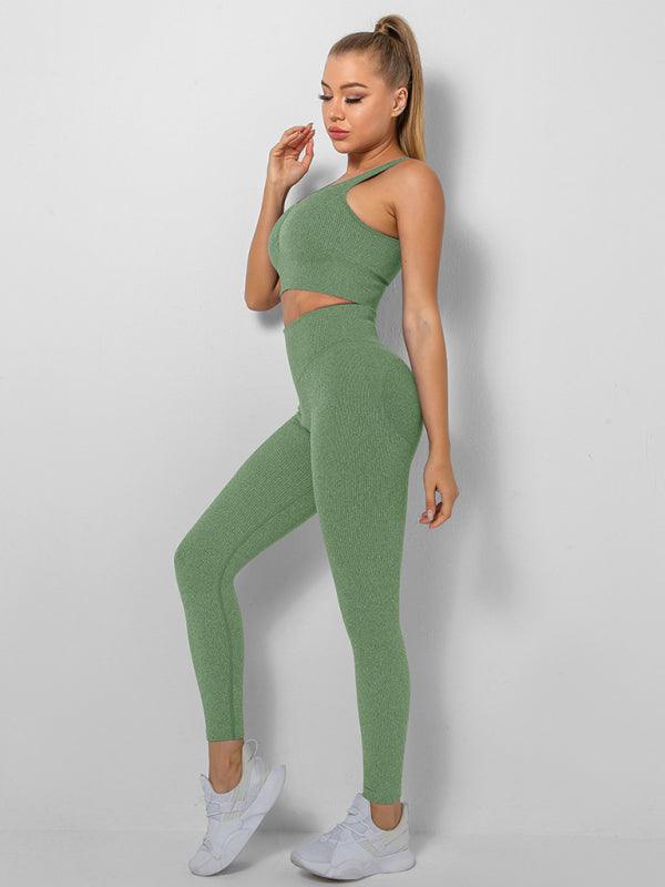 Women's Seamless High Waist Peach Gym Pants Vest Sports Two-piece Set