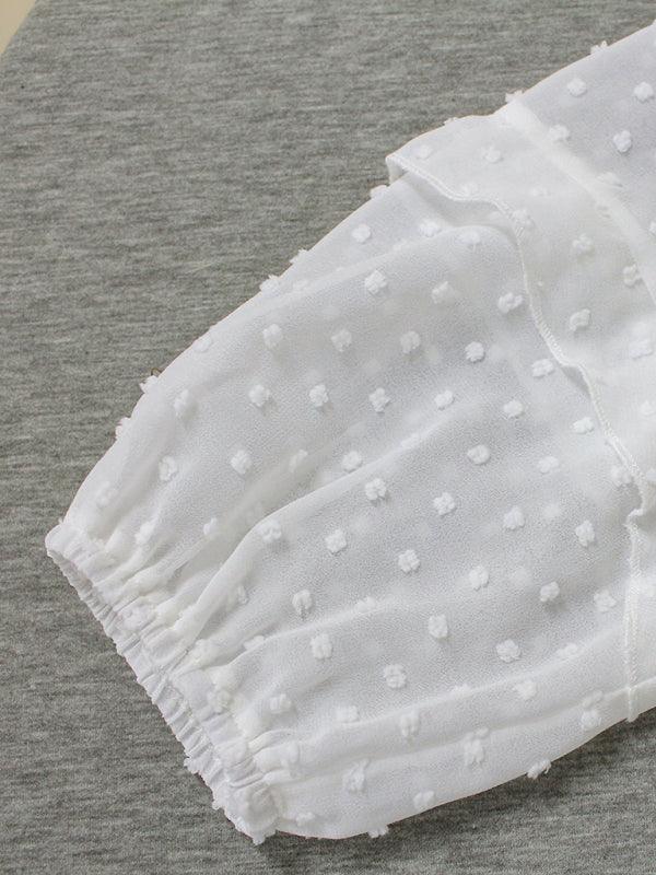 Women's Chiffon Jacquard Shirred Long-Seeve Shirt + Skirt Set - SALA