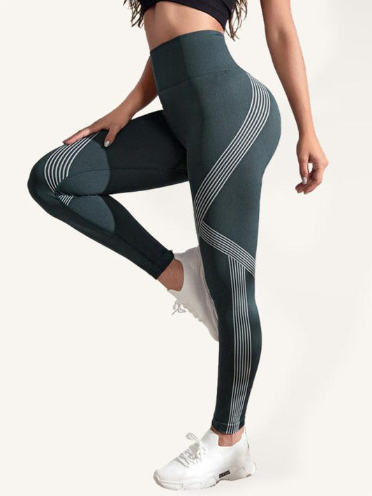 Women's Color Contrasting Stripe High Waist Seamless Sports Yoga Pants