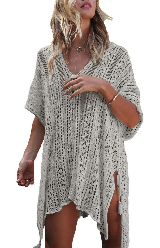 Crochet Knitted Tassel Tie Kimono Beachwear And Bikini Cover Up