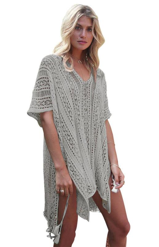 Crochet Knitted Tassel Tie Kimono Beachwear And Bikini Cover Up