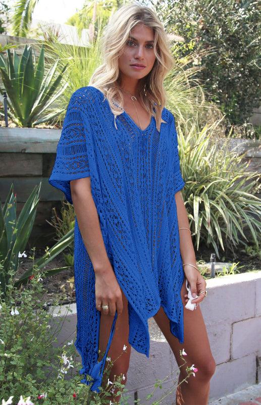 Crochet Knitted Tassel Tie Kimono Beachwear And Bikini Cover Up