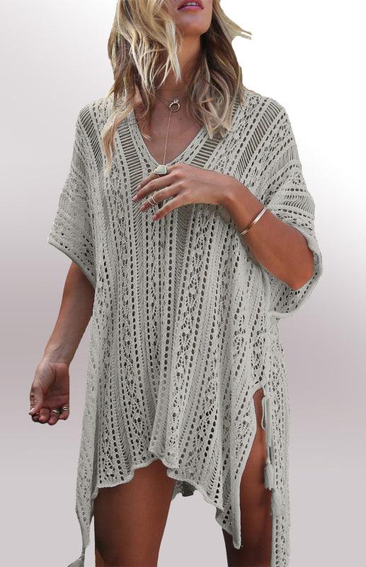 Crochet Knitted Tassel Tie Kimono Beachwear And Bikini Cover Up