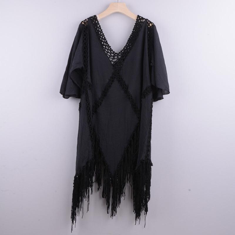 Women's Embroidered Fringe Cover-Up Beach Dress - SALA