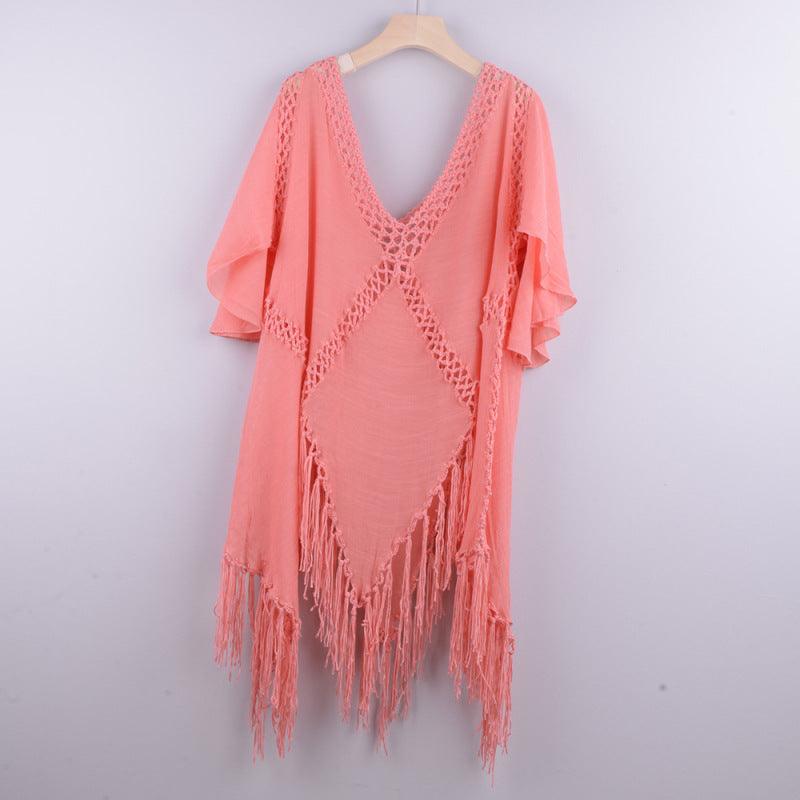 Women's Embroidered Fringe Cover-Up Beach Dress - SALA