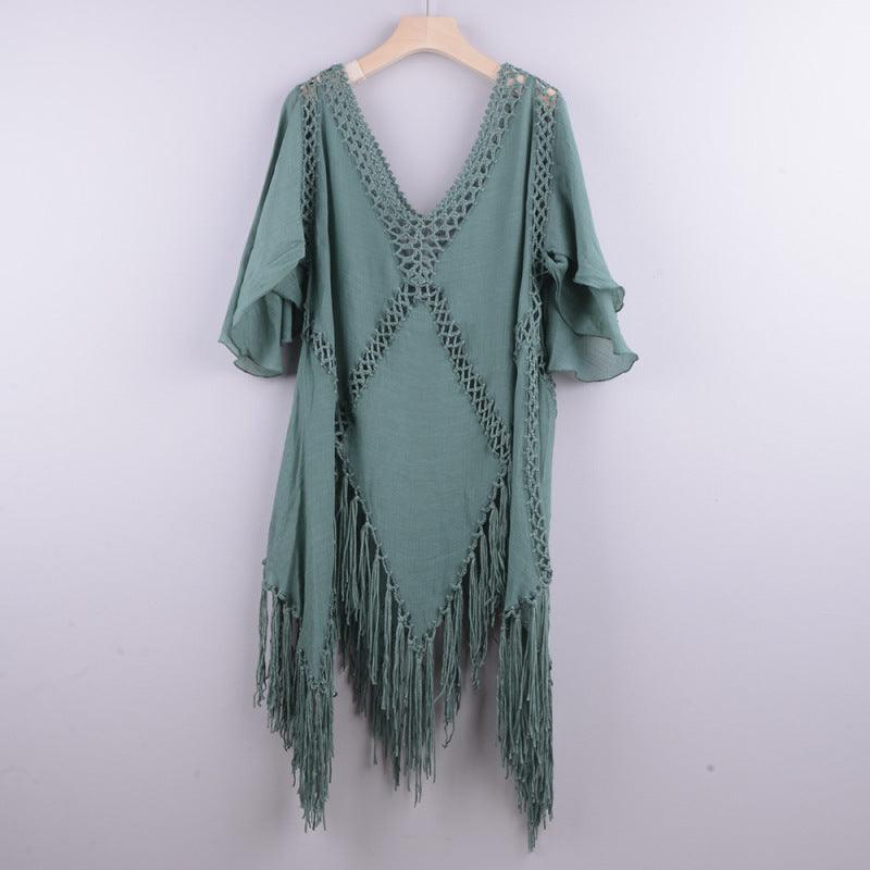 Women's Embroidered Fringe Cover-Up Beach Dress - SALA