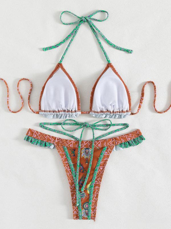 Women's Ethnic Print Halter Neck Tie Bikini - SALA