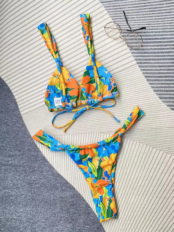 Women's Fashion Printed Strap Split Bikini Set - SALA