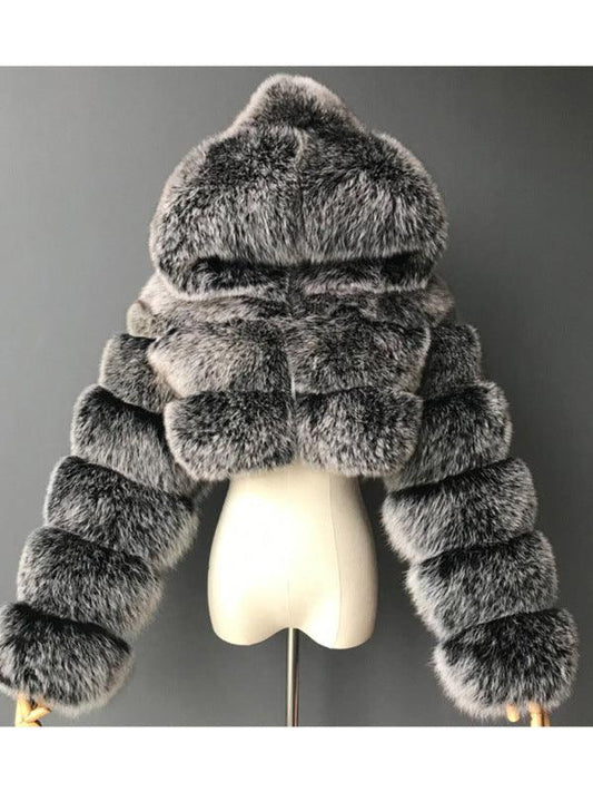 Women's Faux Fur Coat With Hood - SALA
