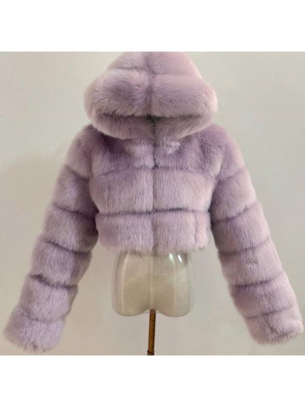 Women's Faux Fur Coat With Hood - SALA
