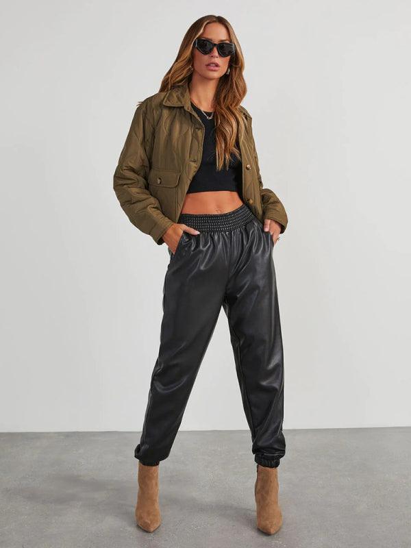 Women's Faux Leather Cuffed Pants - SALA