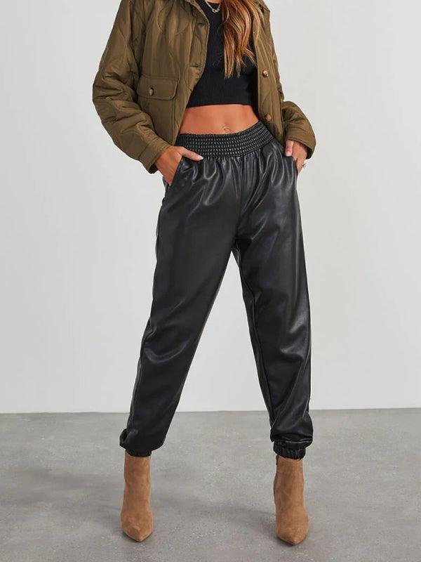 Women's Faux Leather Cuffed Pants - SALA