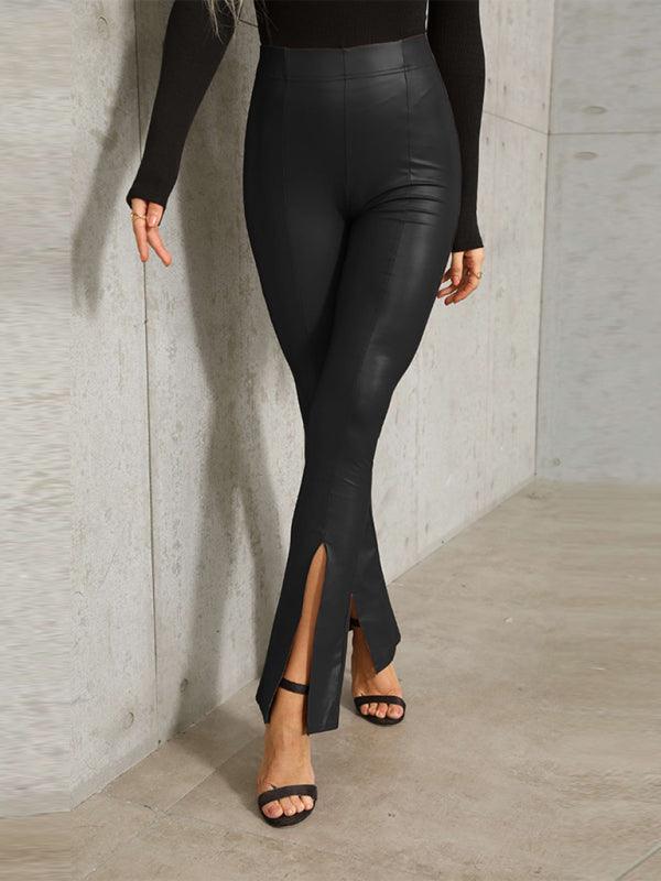Women’s Faux Leather Pants With Slits - SALA