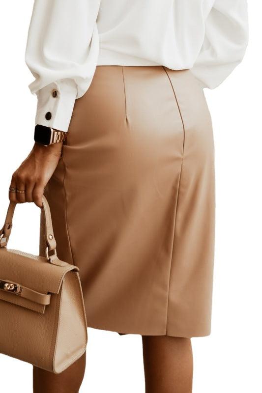 Women's Faux Leather Slit Skirt - SALA