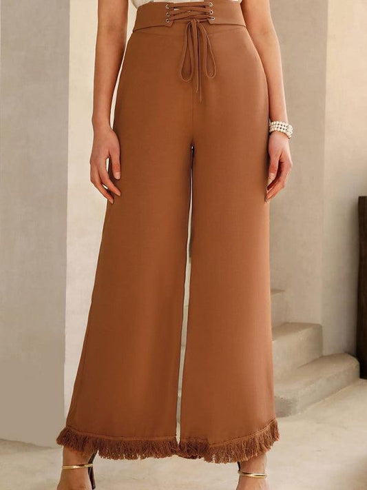 Women's Flared Pants With Tie Waist & Slim Pant Design - SALA