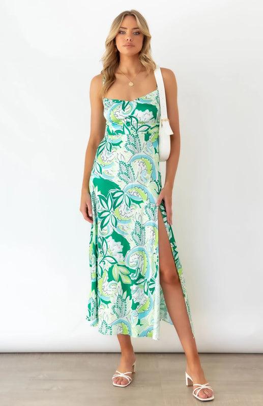 Women's Floral Side Strap Slit Dress - SALA