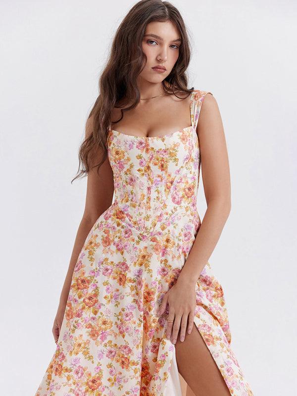 Women's Floral Suspender Slit Dress - SALA