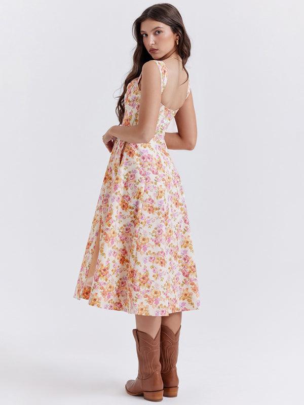 Women's Floral Suspender Slit Dress - SALA
