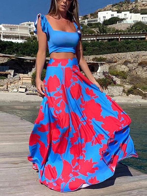 Women's Floral Two-Piece With Tube Top + Swing Skirt - SALA