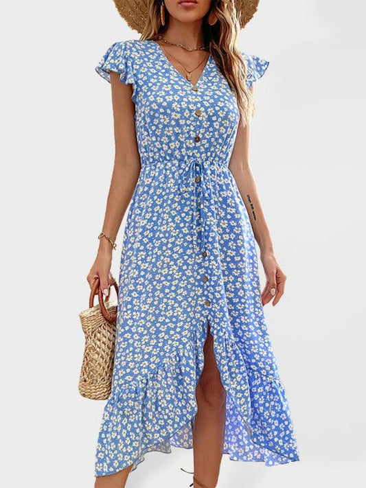 Women's Flutter Sleeve Floral Midi Dress - SALA