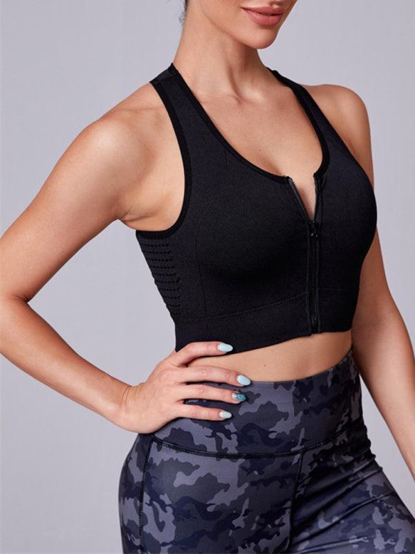 Women's Front Zipper Shockproof Yoga Bra Tank Top - SALA